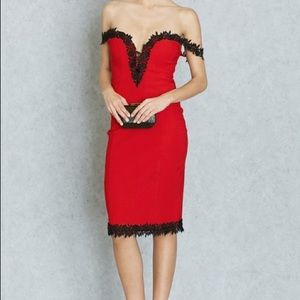 Red & Black Lace detail dress